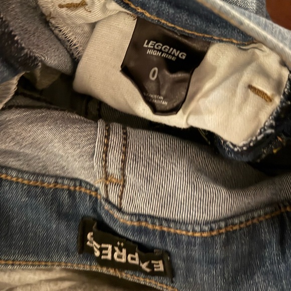 Express Blue Skinny Jeans with Yellow Stripe - Picture 7 of 9